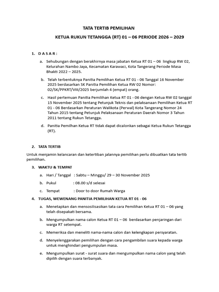 Tata Tertib Pemilihan Ketua RT 2026-2029 | PDF
