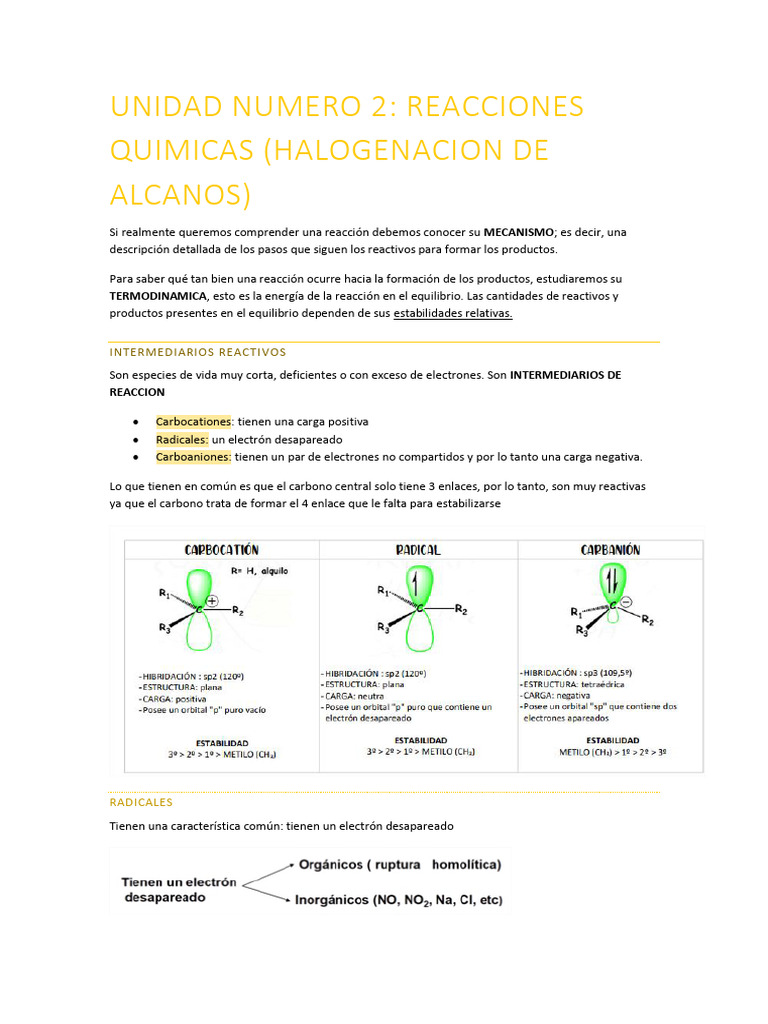 Halogenación de Alcanos: Mecanismos y Reacciones | PDF | Radical ...