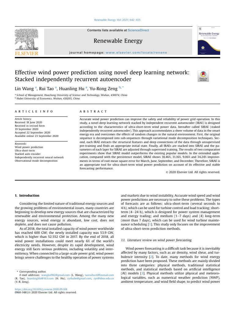 Effective Wind Power Prediction Using Novel Deep Learning Network ...