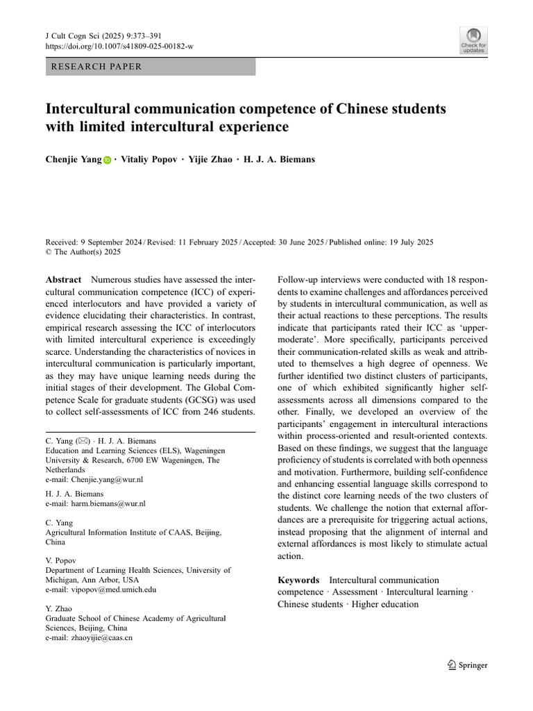 ICC of Chinese Students with Limited Experience | PDF | Cross Cultural ...