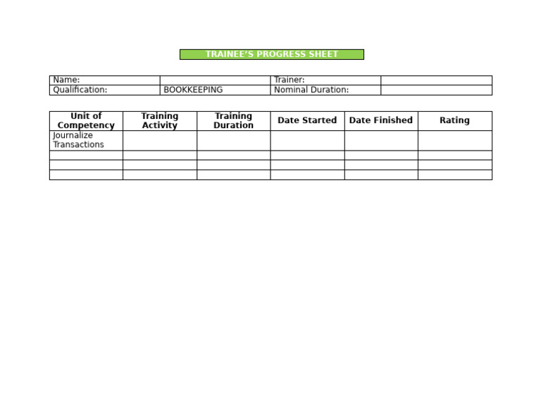 Trainee Progress Sheet | PDF