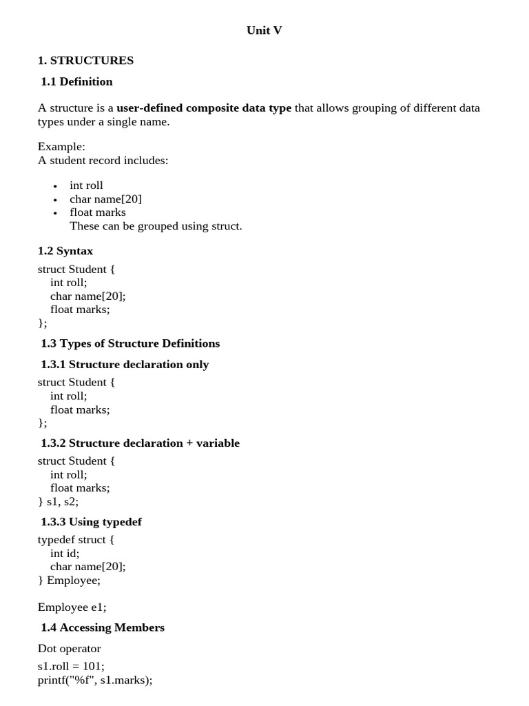 Understanding Structures and Unions in C | PDF | Pointer (Computer ...
