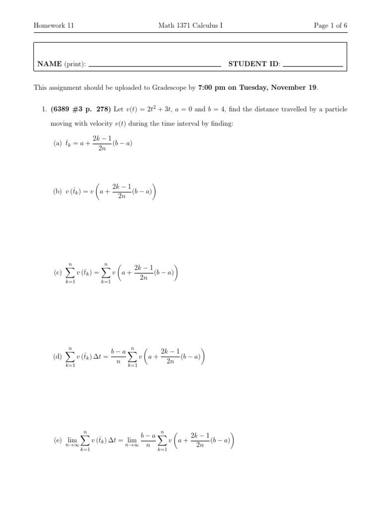 1371 HW11 | PDF | Integral | Calculus