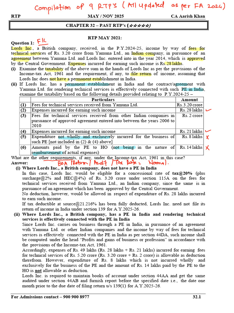 9 Rtp's Compilation CA Final Dt Maynov 2025 | PDF | Income Tax | Taxes