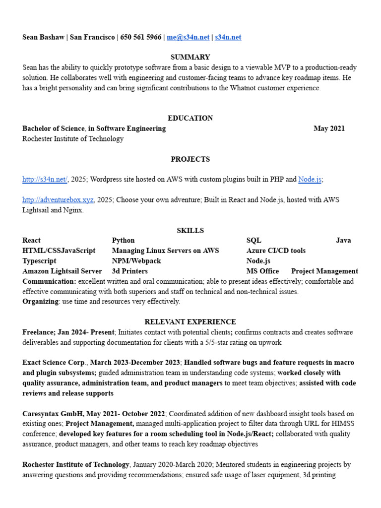 Sean B Live Resu.docx | PDF | Computing | Software