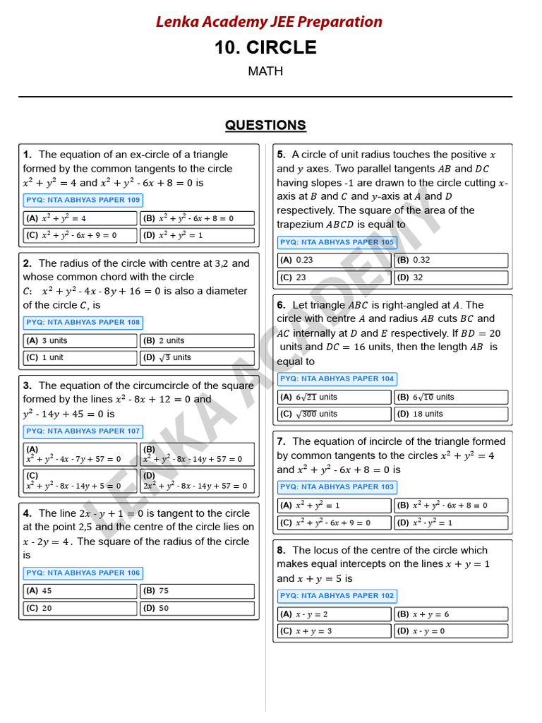 Circle Geometry Math Questions | PDF | Circle | Perpendicular