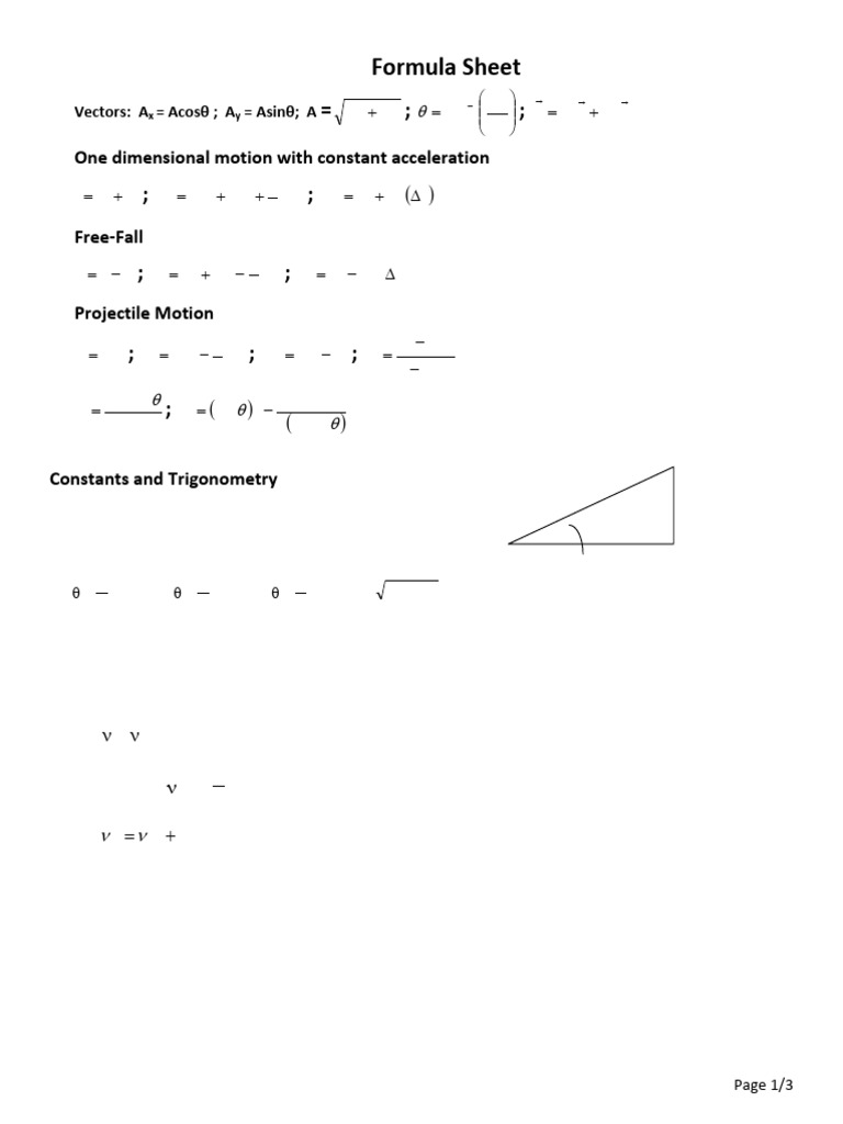 PHY 105 Final Exam Formula v2 | PDF | Collision | Force