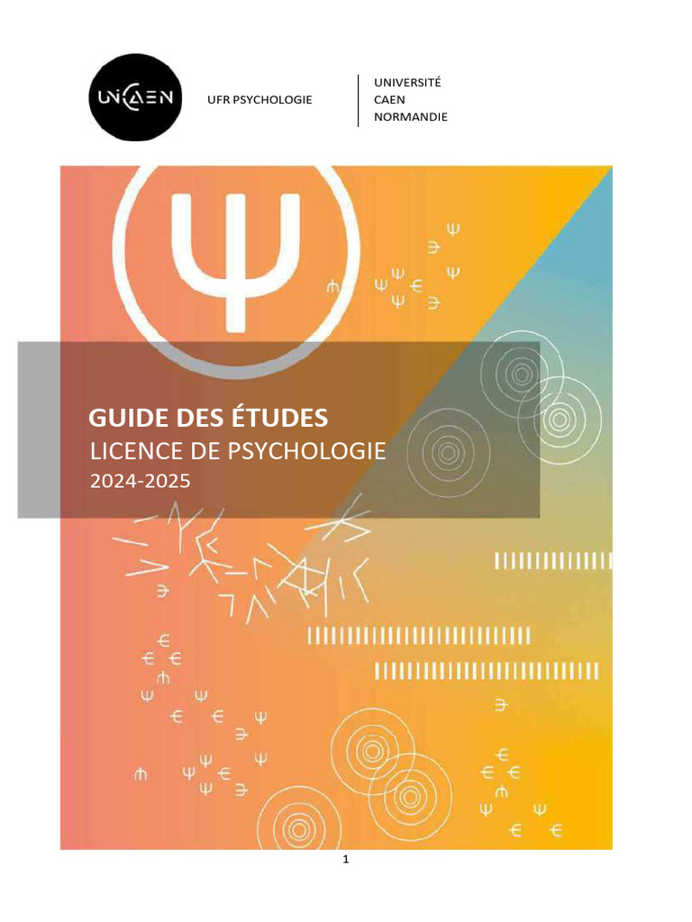 Guide des études Licence Psychologie 20242025 PDF Neuropsychologie — free download