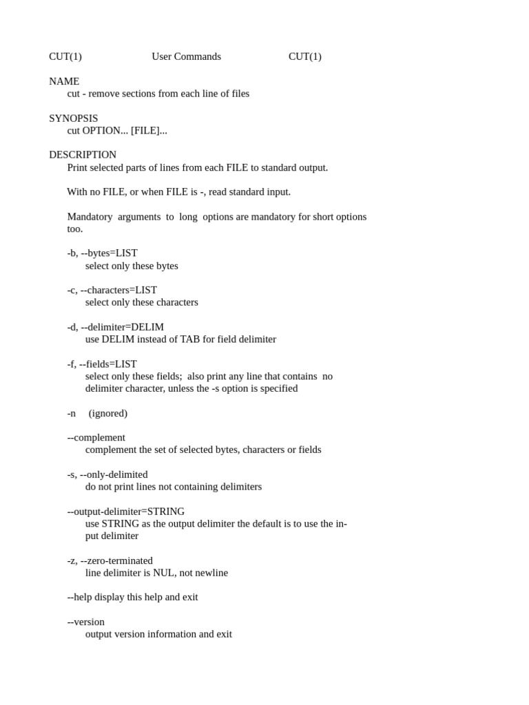 Cut Command: Extract Line Sections | PDF