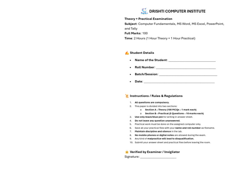 Computer Fundamentals Exam Guidelines | PDF