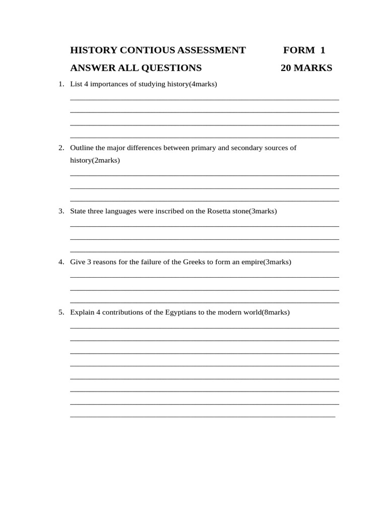 History Contious Assessment Form 1 | PDF