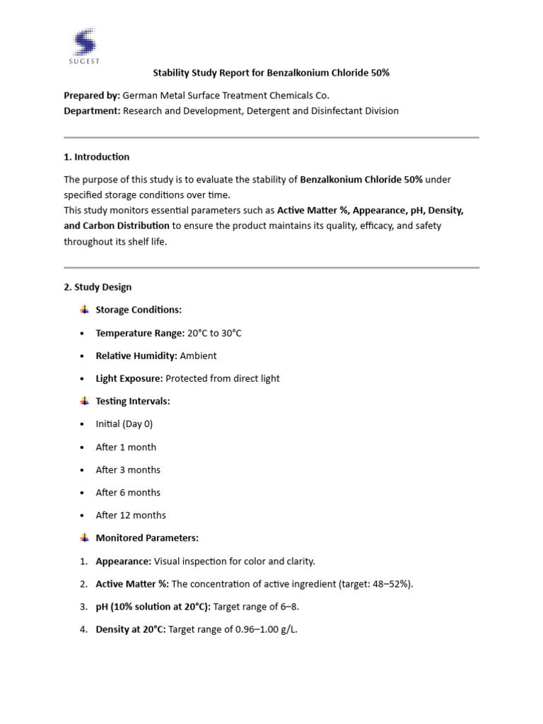 Benzalkonium Chloride 50% Stability Study | PDF | Ph | Chloride