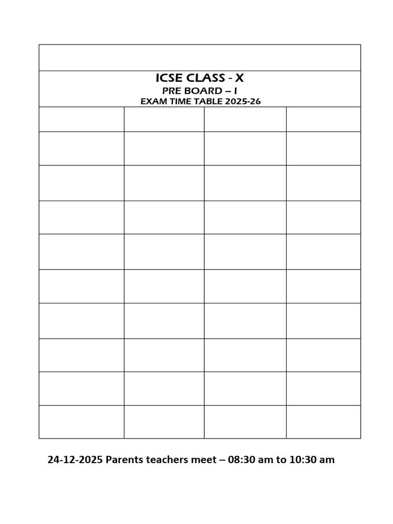 STD X Pre Board - I Timetable 2025-26-9058 | PDF