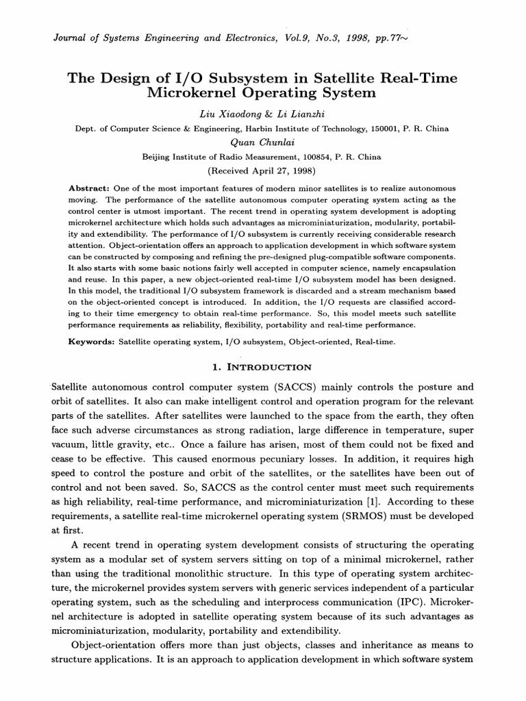 The Design of I O Subsystem in Satellite Real-Time Microkernel ...
