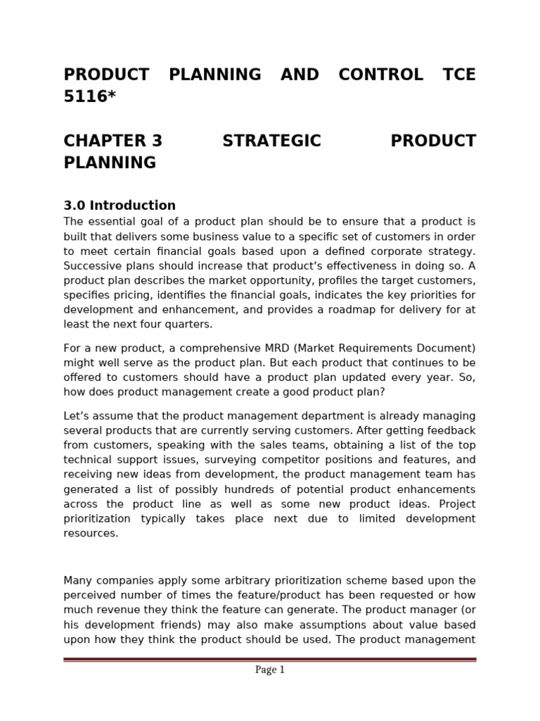 Product Planning Chapter 3(1) | PDF | Swot Analysis | Strategic Planning