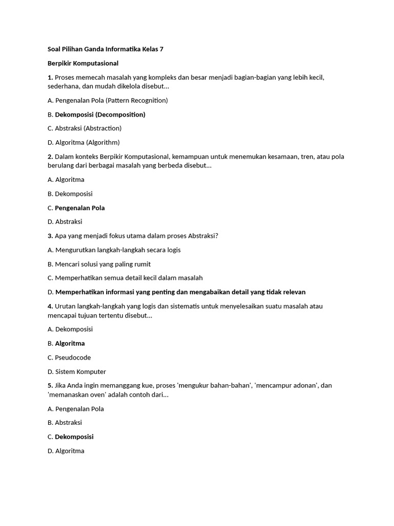 Soal Pilihan Ganda Informatika Kelas 7 | PDF