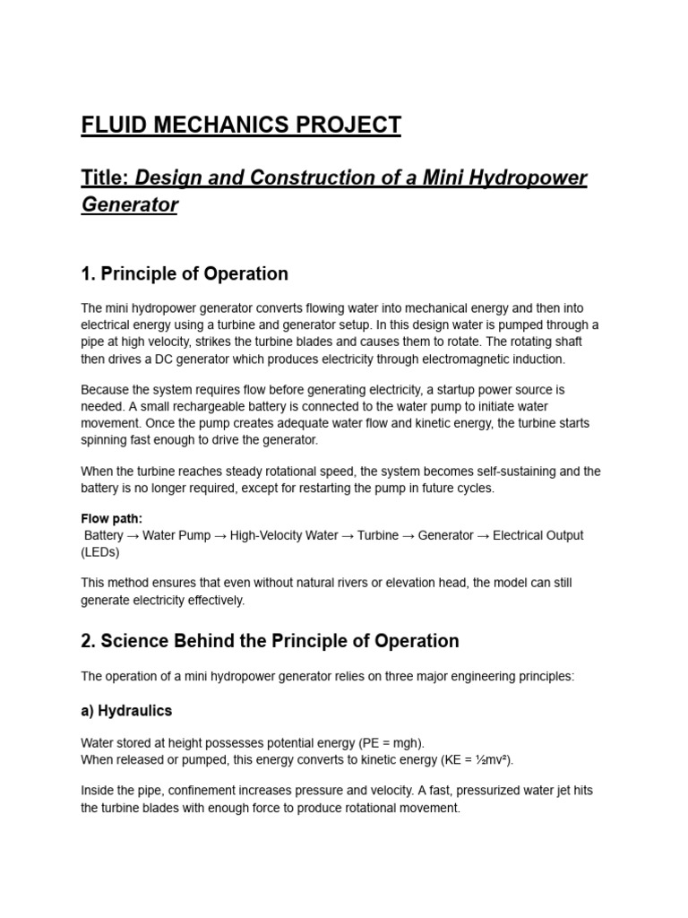 Mini Hydropower Generator Design Guide | PDF | Electric Generator | Pump