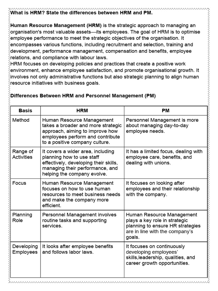 HRM vs PM: Key Differences Explained | PDF | Cost Of Living ...