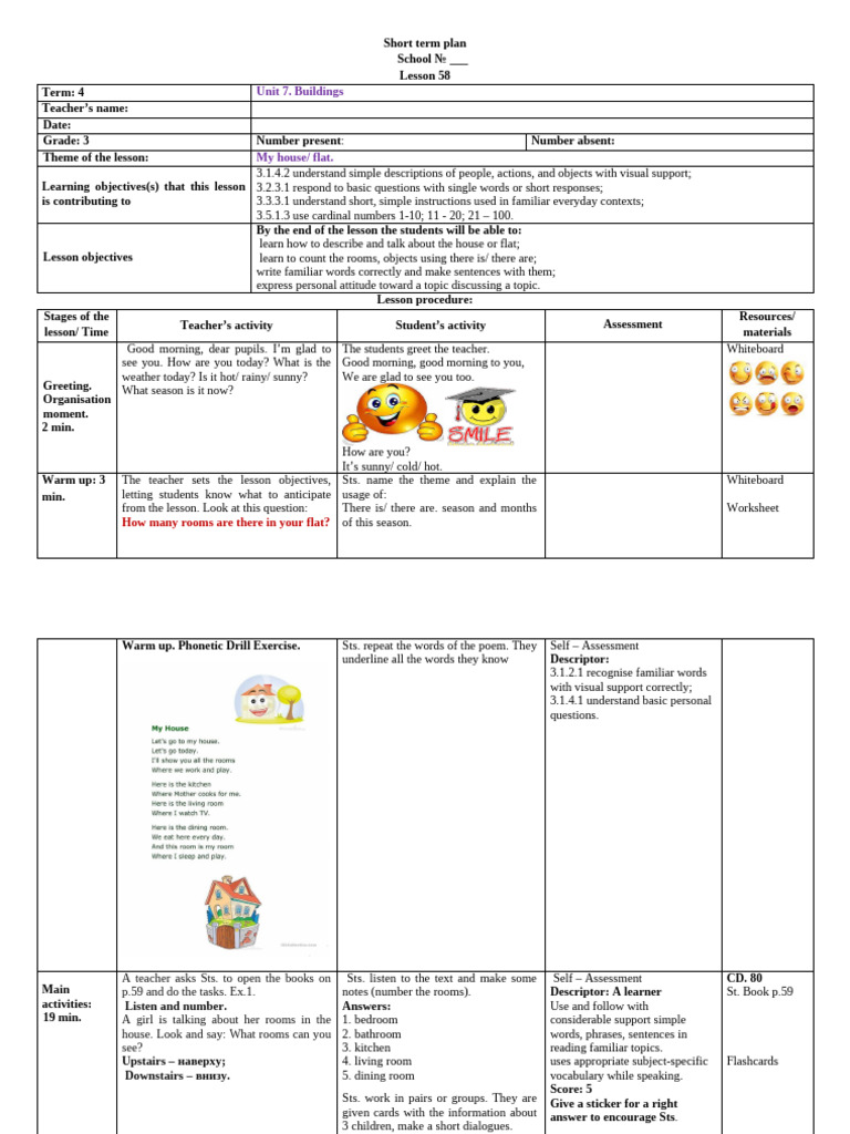 Grade 3 Lesson Plan: My House | PDF | Room | Bookcase