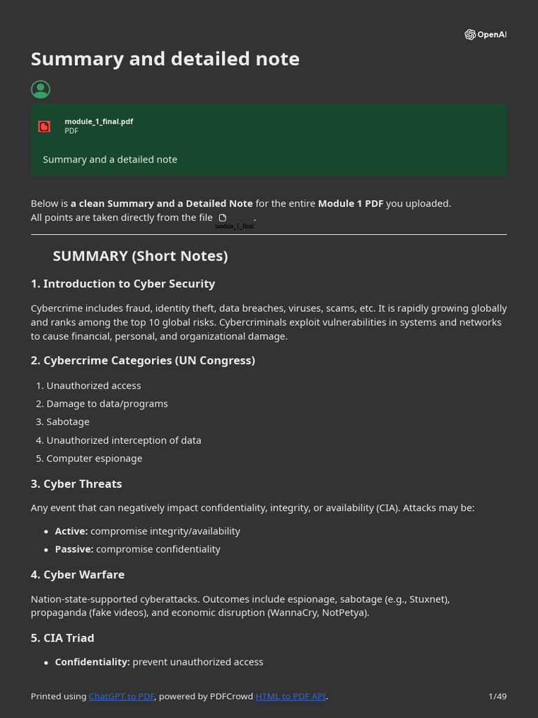 Cyber Security Overview and Threats | PDF | Security | Computer Security
