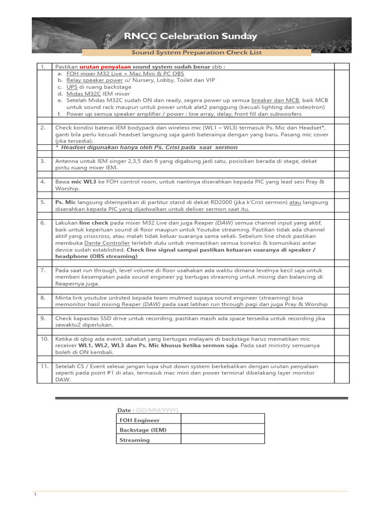 CS Sound Check List Rev1 | PDF
