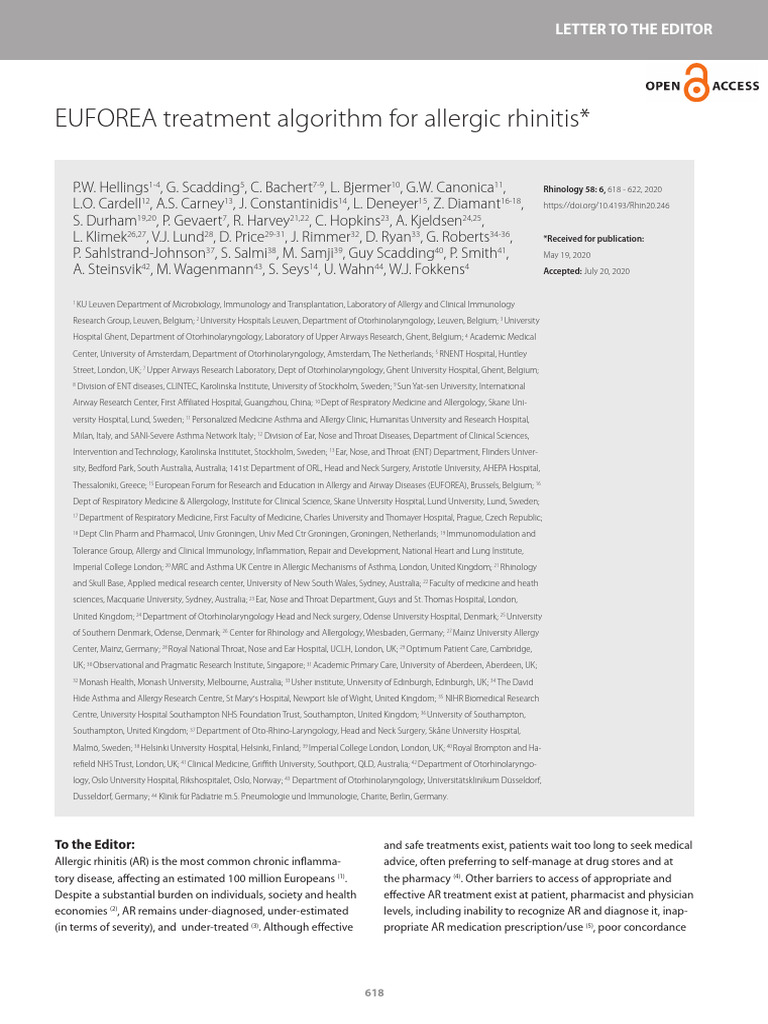 Eu Fore A Treatment Algorithm For Allergic Rhinitis Letter | PDF ...