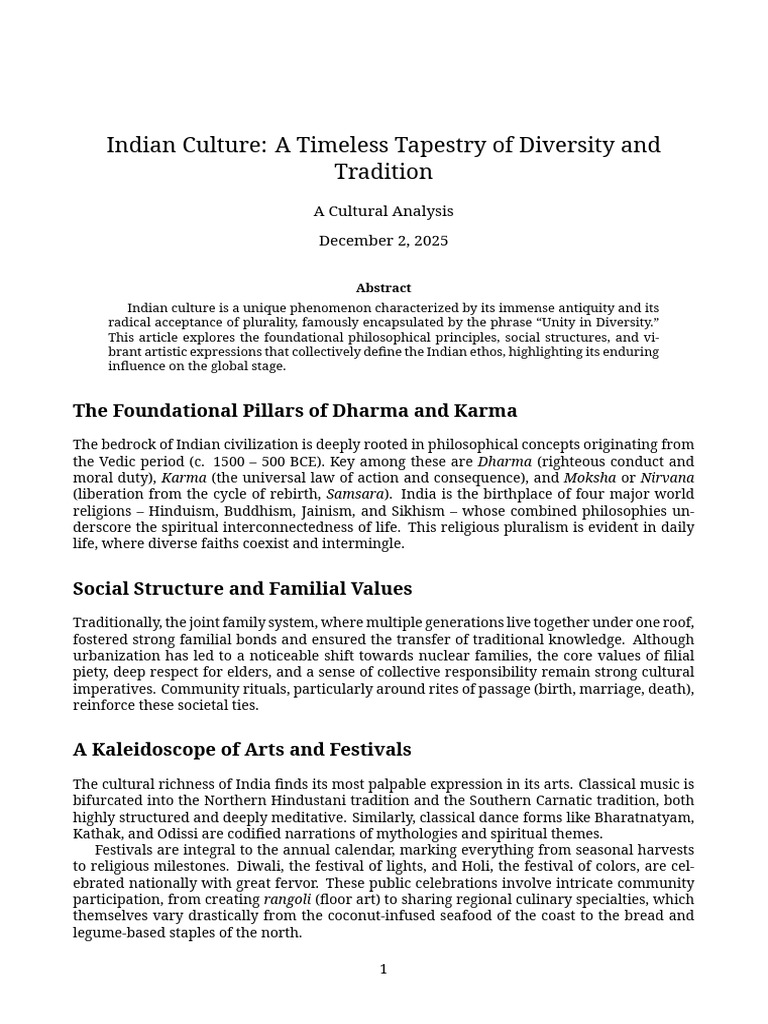 Indian Culture a Timeless Tapestry of Diversity and Tradition | PDF ...