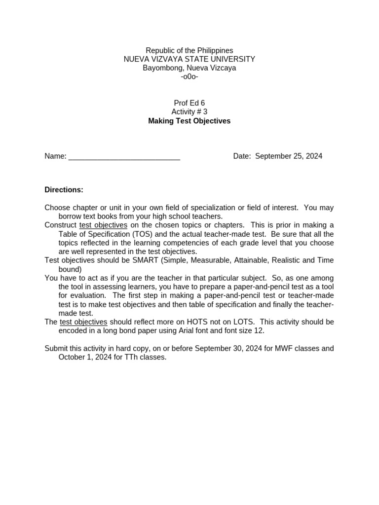 Creating SMART Test Objectives Guide | PDF