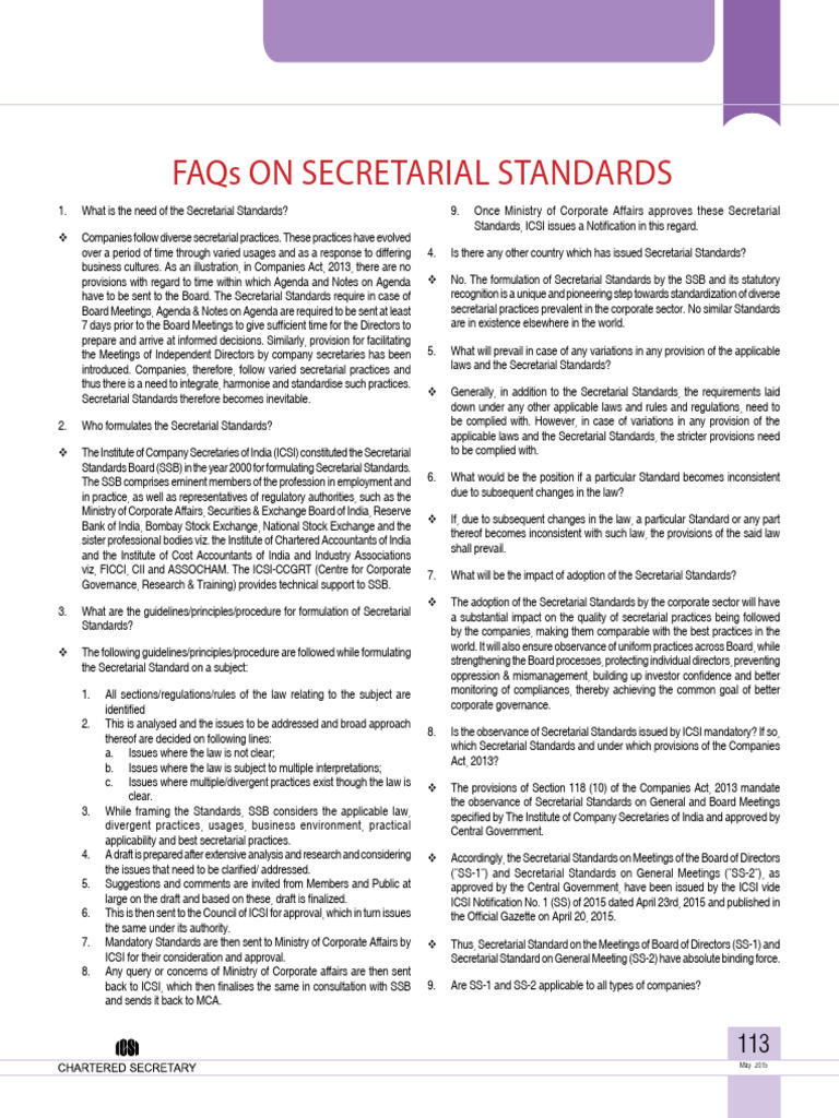 Importance of Secretarial Standards in India | PDF | Auditor's Report ...
