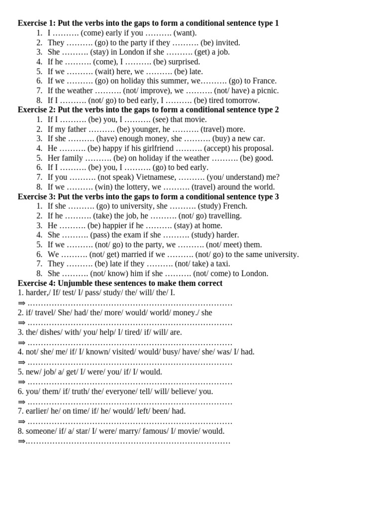 Practice Conditional Sentence Type 1 2 3 Grade 78 | PDF | Chess | Chess ...