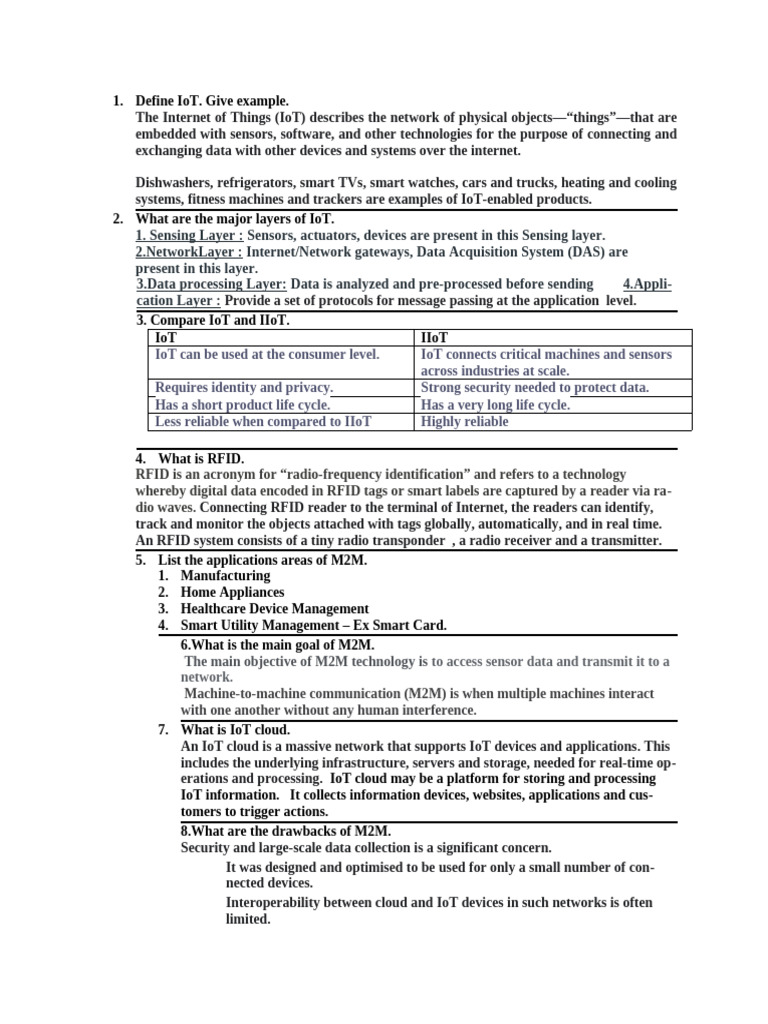 2 marks | PDF | Internet Of Things | Radio Frequency Identification