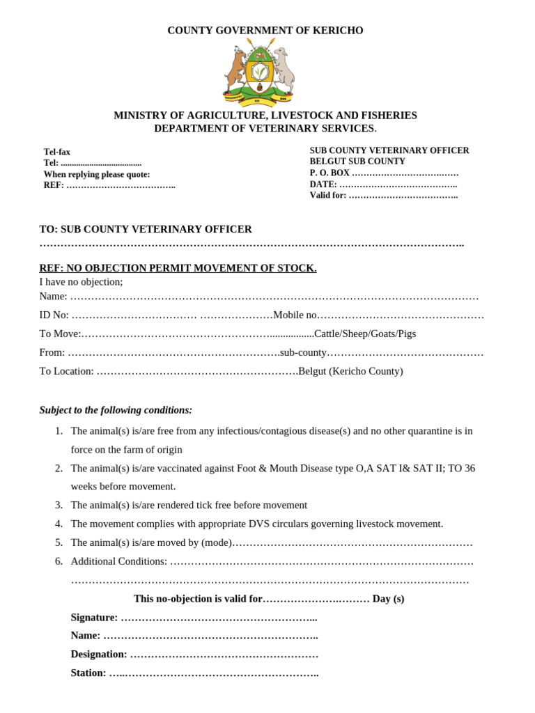 Kericho Livestock Movement Permit | PDF