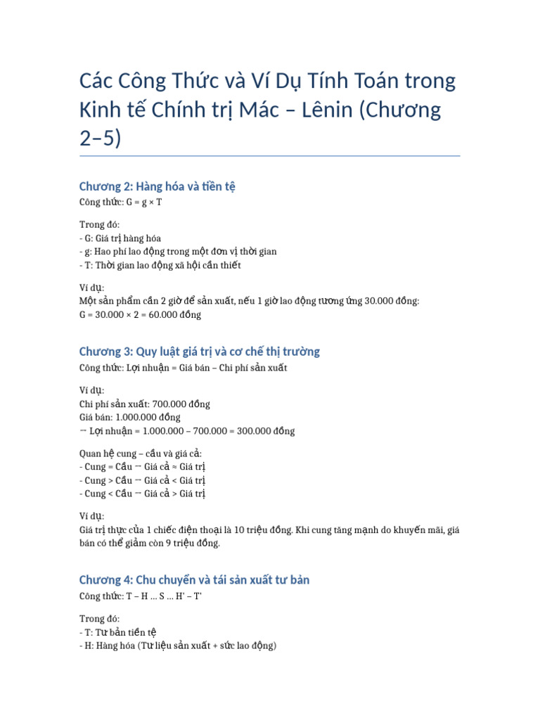 Cong Thuc Va Vi Du KTCT Chuong2-5 | PDF