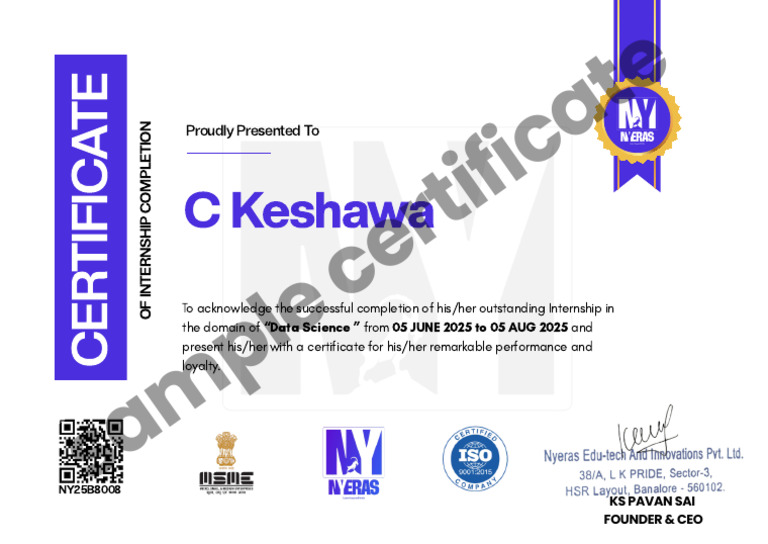 Data Science Internship Certificate | PDF
