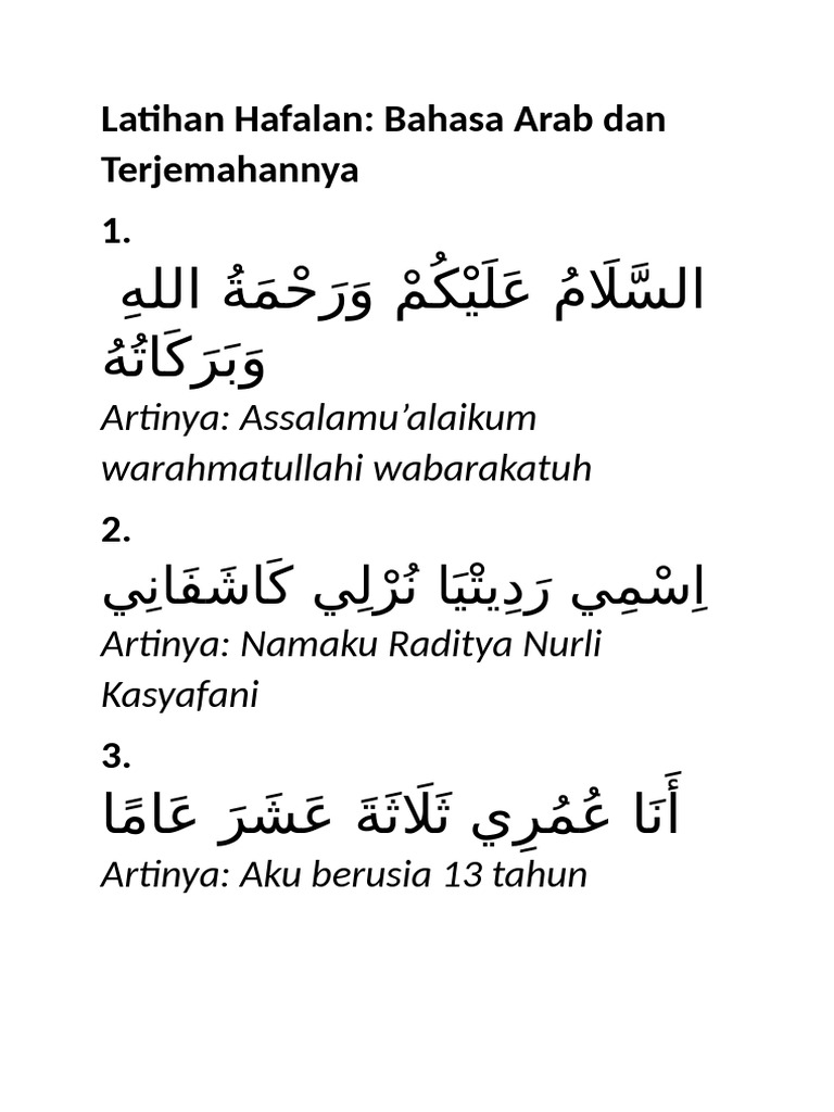 Latihan Hafalan Bahasa Arab Dasar | PDF