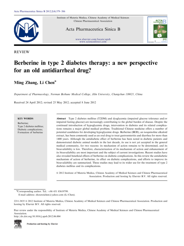 Berberine in Type 2 Diabetes Therapy A New Perspectiv 2012 Acta ...