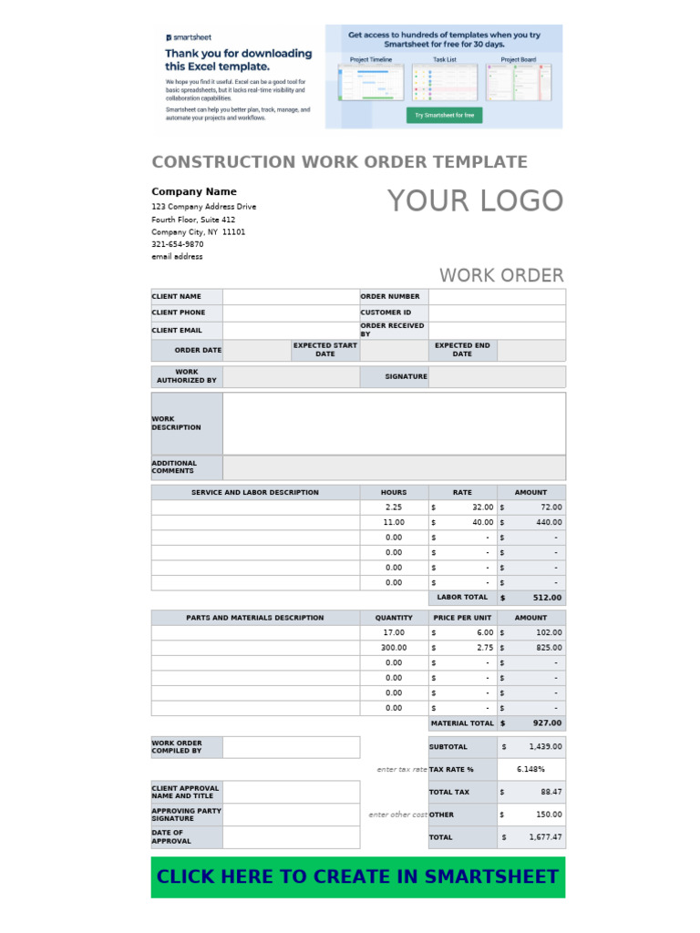 Construction Work Order Template | PDF