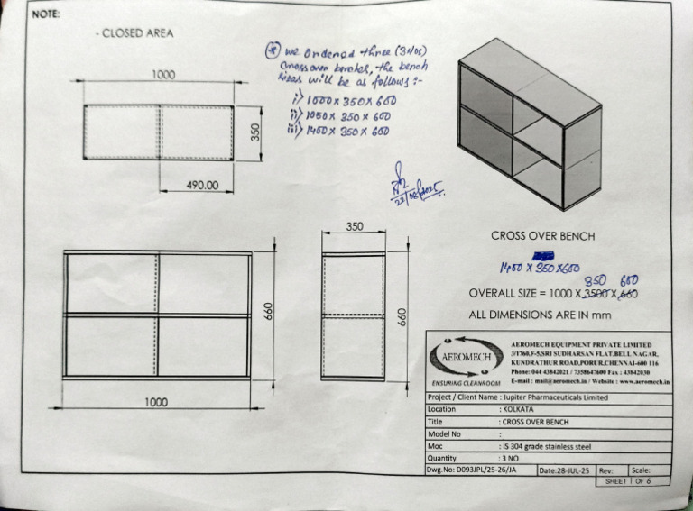 Cross Over Bench Specifications for Cleanroom | PDF