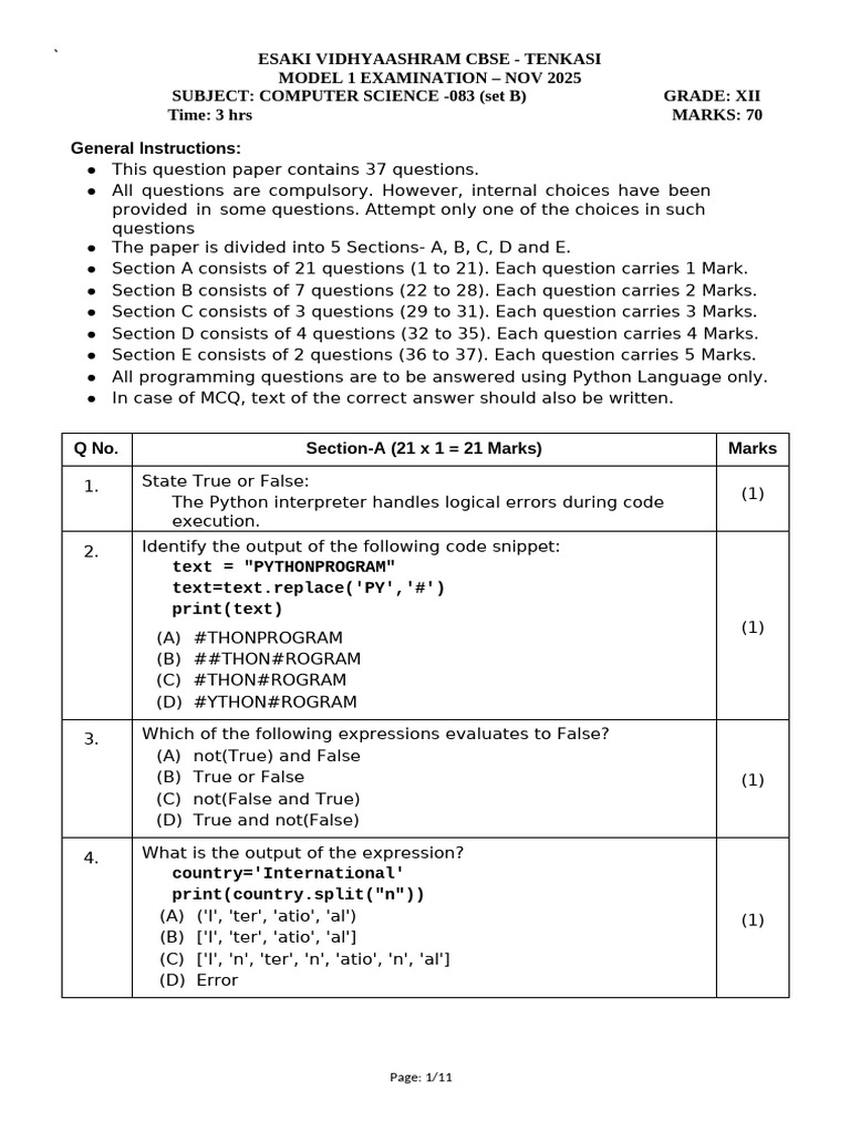 ComputerScience-SQP2024 SETB | PDF | Computer Network | Parameter ...