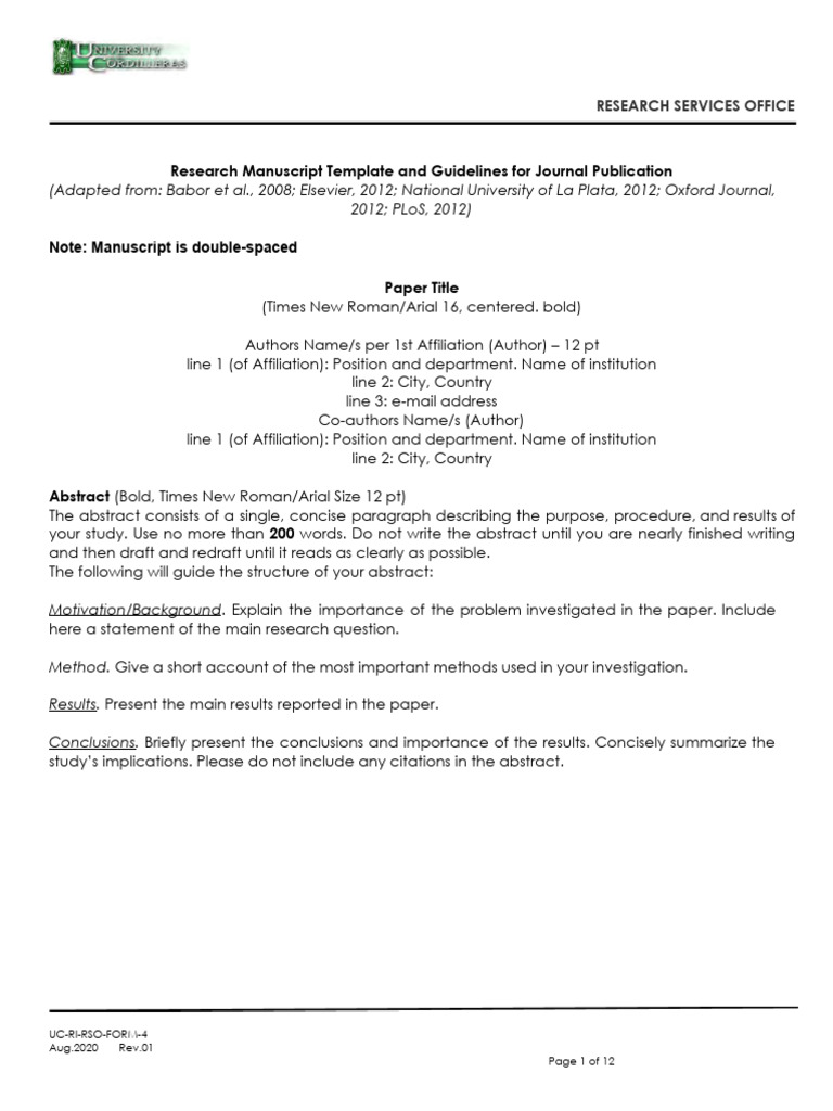 Research Manuscript Guidelines for Journals | PDF | Abstract (Summary)