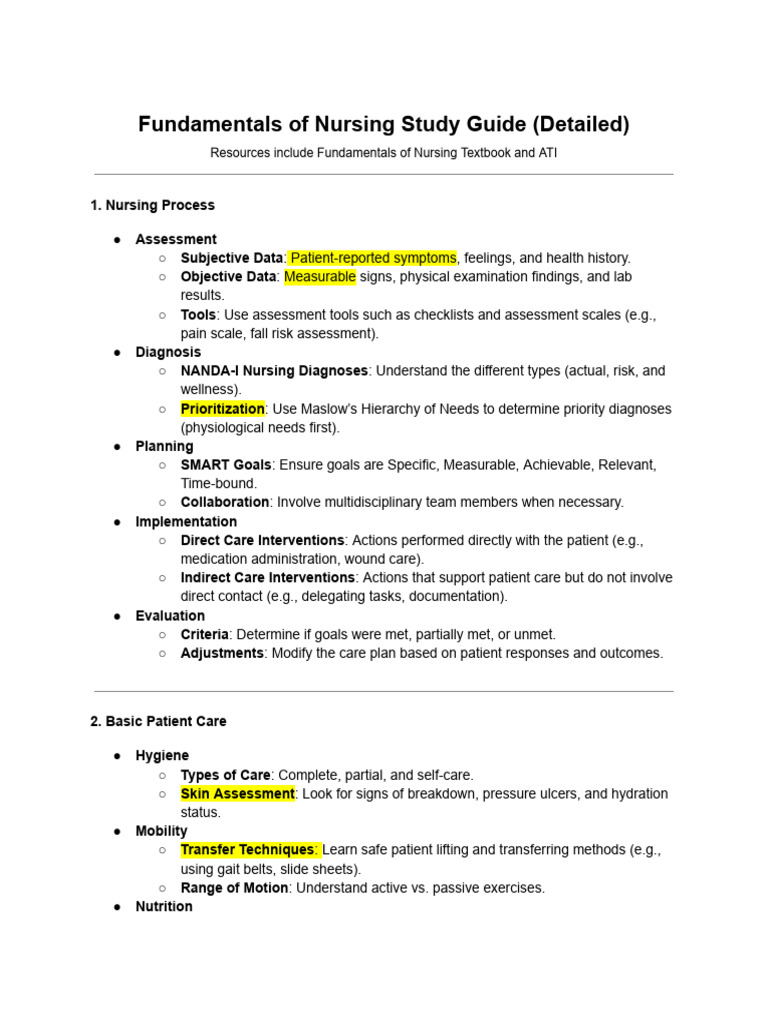 Nursing Fundamentals Study Guide | PDF | Nursing | Clinical Medicine