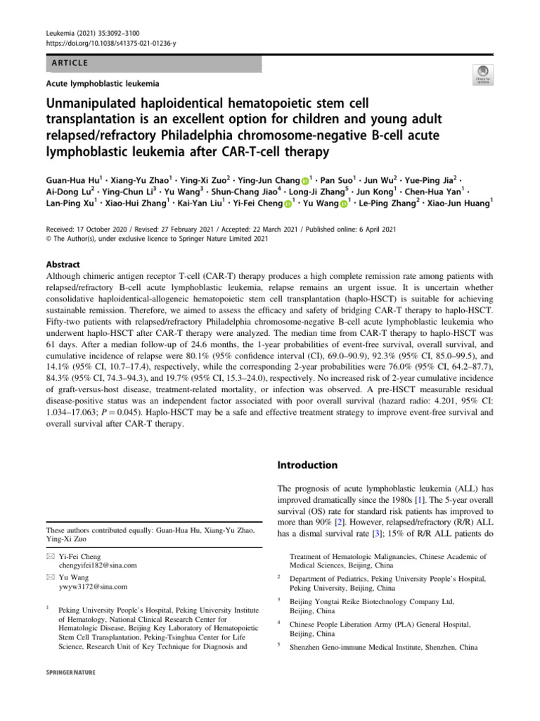 s41375-021-01236-y | PDF | Hematopoietic Stem Cell Transplantation ...