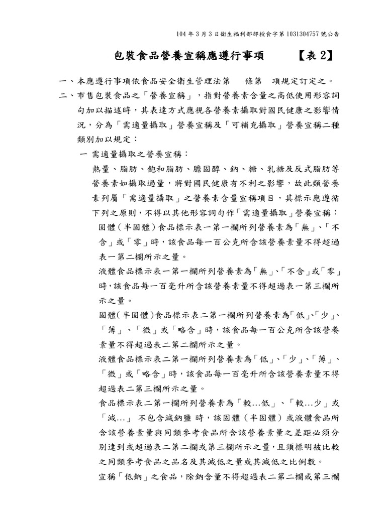 包裝食品營養宣稱應遵行事項 - 複製 | PDF