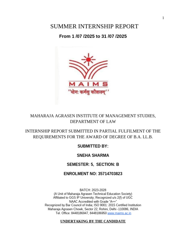 Summer Internship Report: BA LLB 2025 | PDF | Bail | Negligence