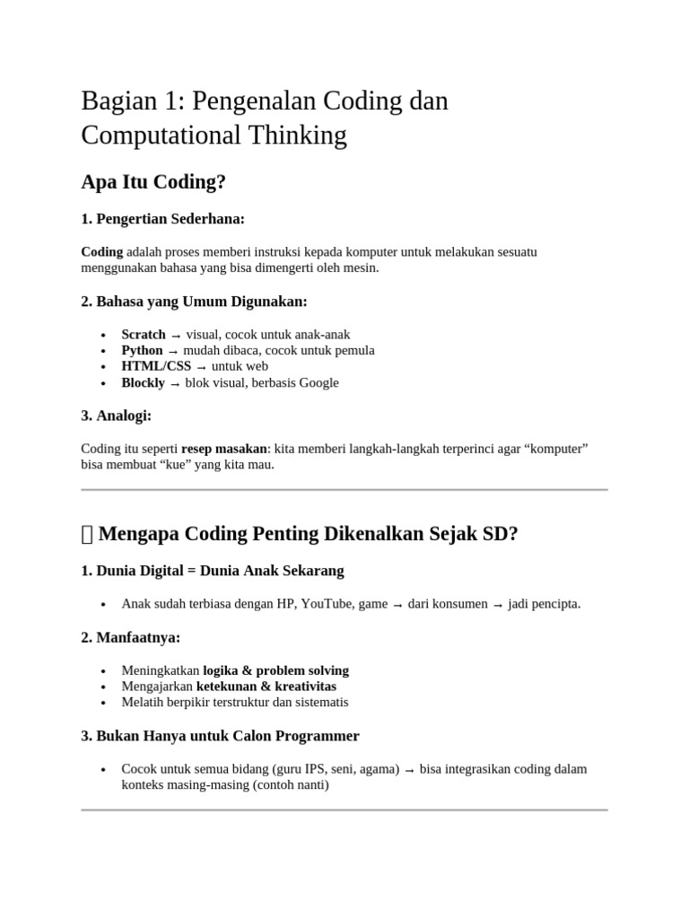 Materi Pelatihan Guru Coding Dan AI 2 Juli 2025 | PDF