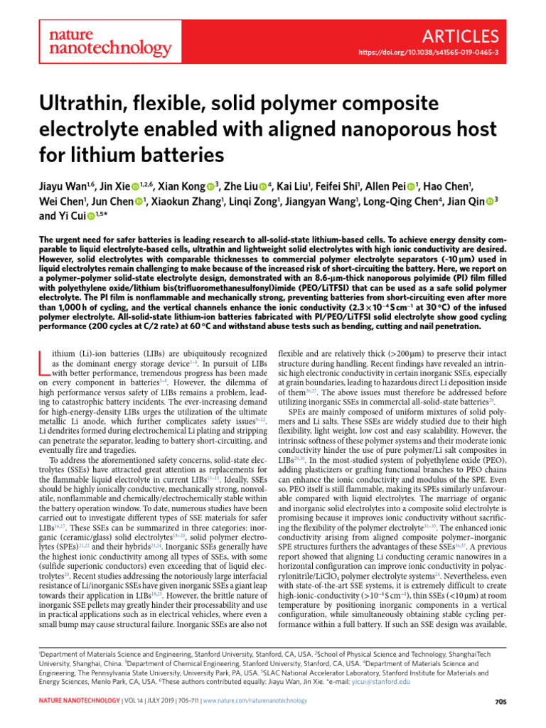 Ultrathin Solid Polymer Electrolyte for LIBs | PDF | Lithium Ion ...