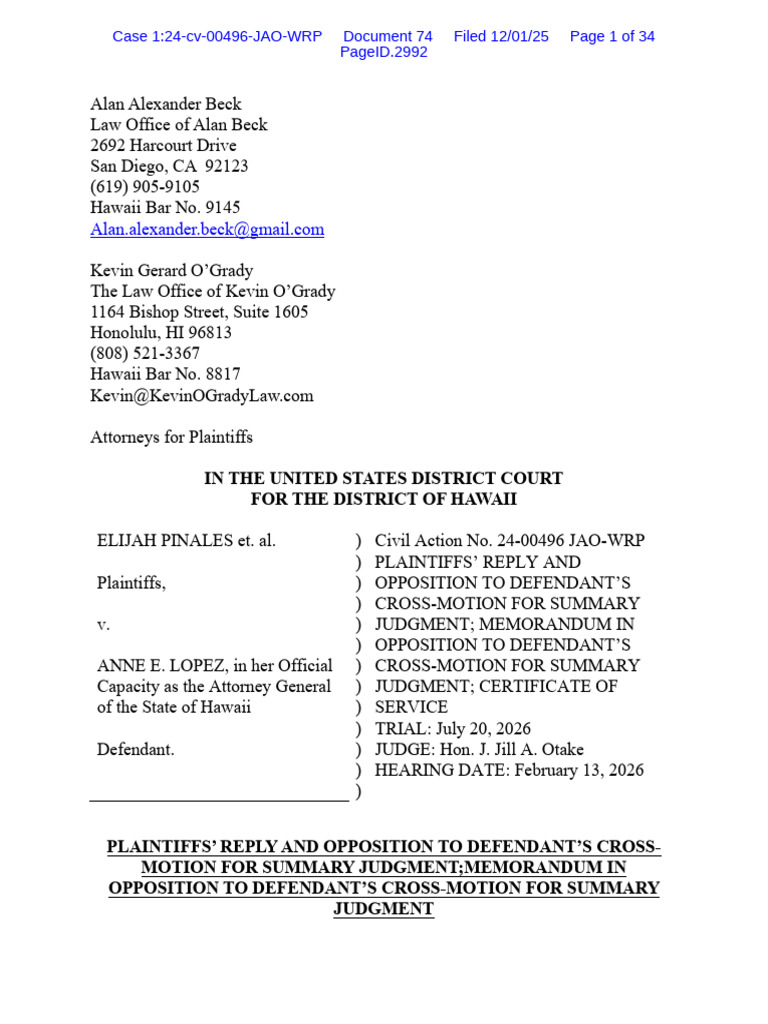 Pinales Response To Defendants Cross Motion For Summary Judgment | PDF
