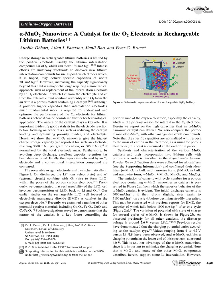 a-MnO2 Nanowires for Lithium-Oxygen Batteries | PDF | Lithium Ion ...