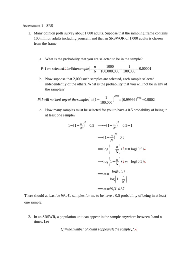 Srs | PDF | Sampling (Statistics) | Margin Of Error