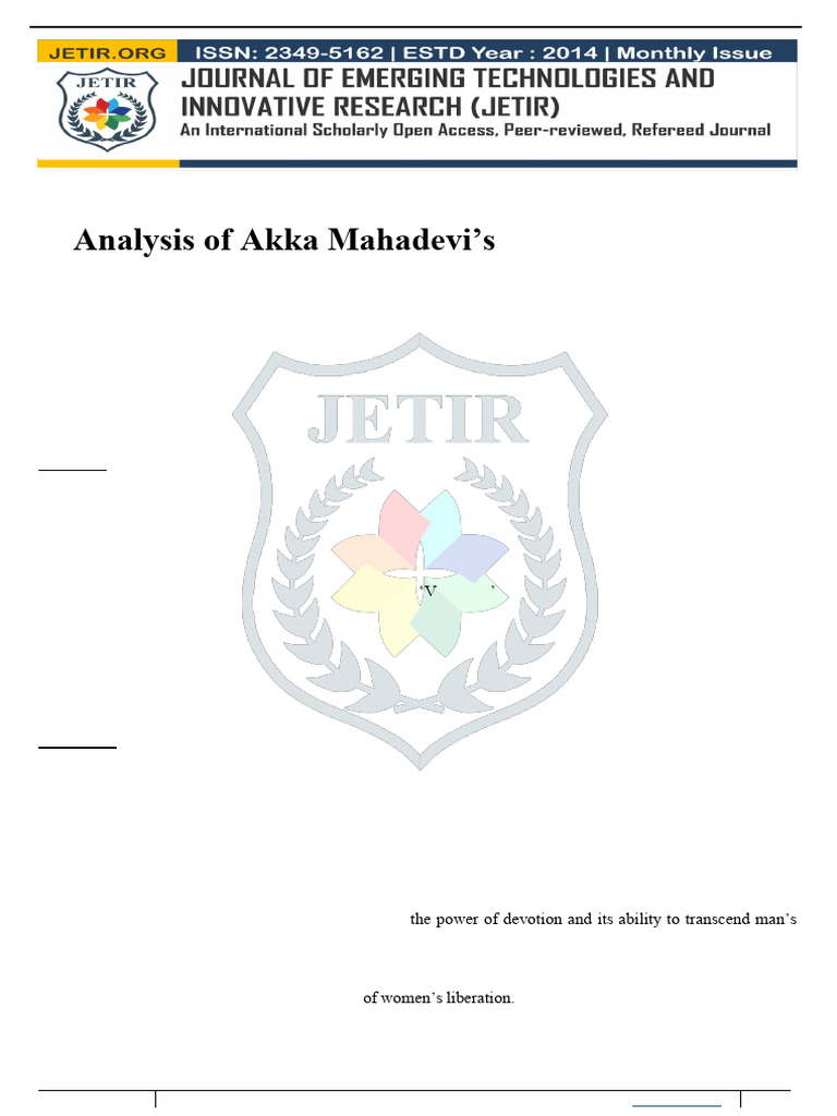 Roots of Feminism in Akka Mahadevi's Vachanas | PDF | Bhakti | Bhakti ...